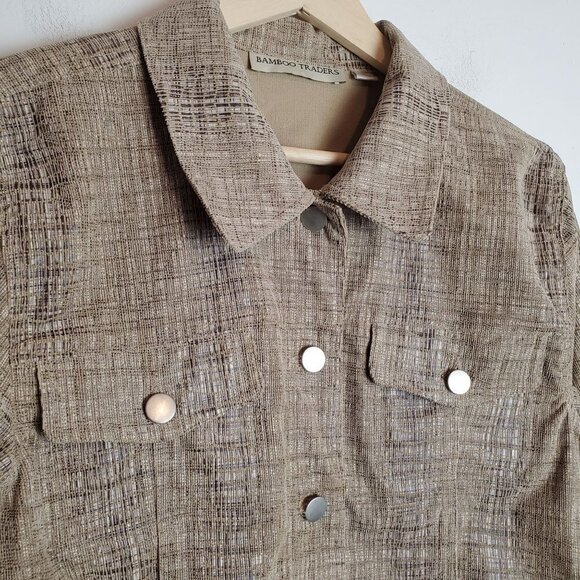 BAMBOO Traders Medium Tan Jacket Chores Button Front Woven Textured Utility - Picture 8 of 10